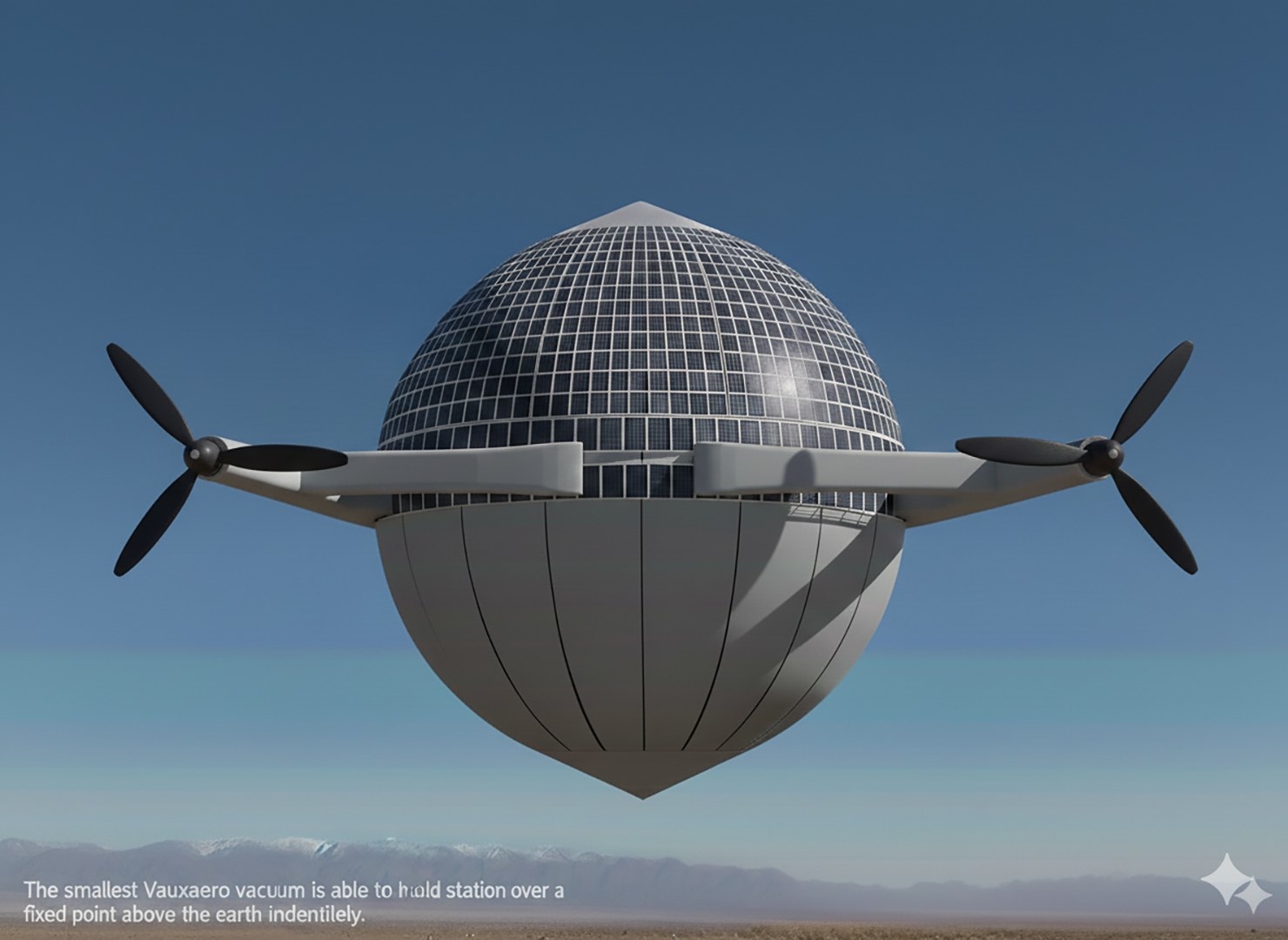 Concept rendering of a spherical vacuum-buoyancy aircraft with lateral propellers